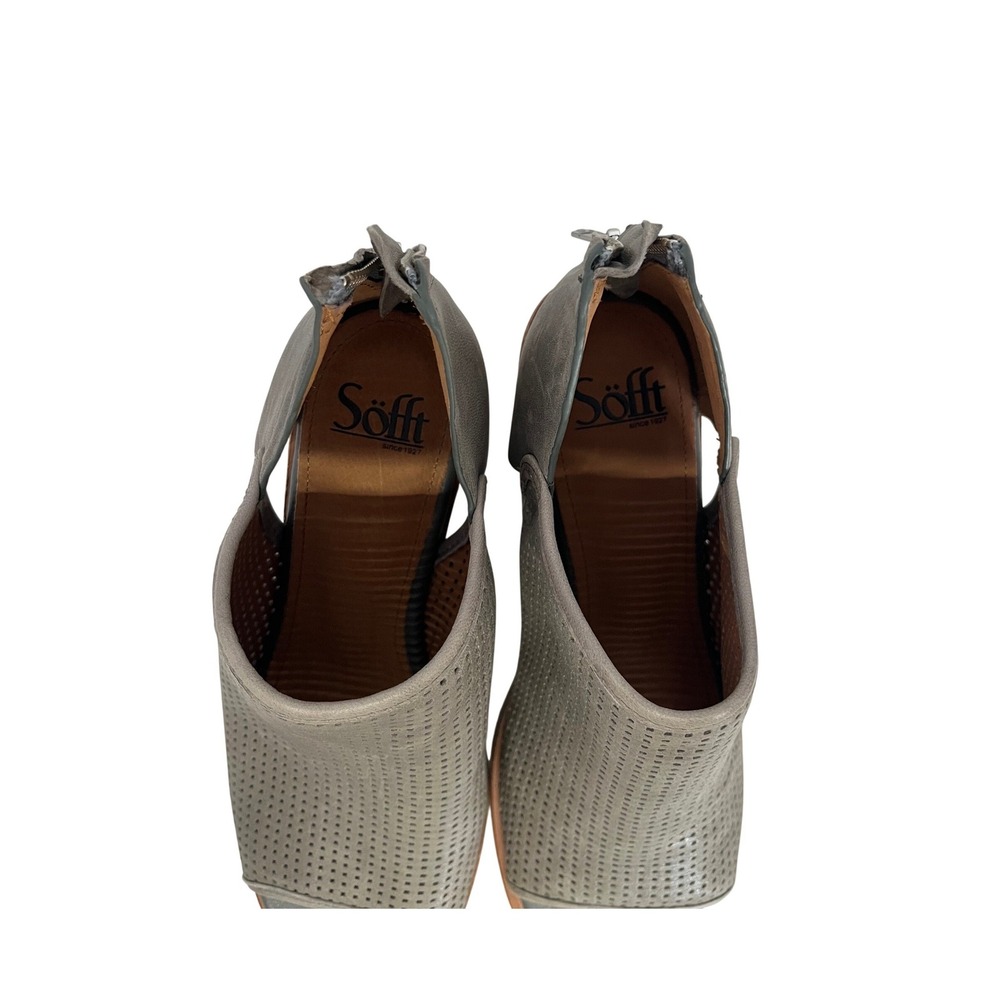 Sofft Carleigh Moon Grey Leather Perforated Peep Toe Block Heel Sandals Size 8.5 - Picture 5 of 7